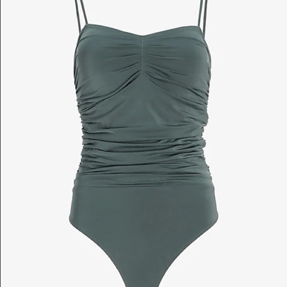 Body Contour Double Layer Ruched Thong Bodysuit